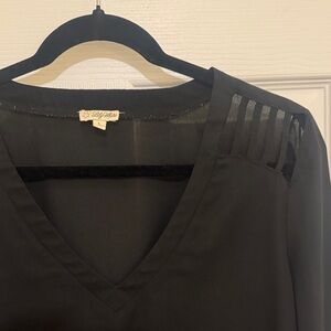 Lily White Black V-Neck Top with Shoulder Cutouts